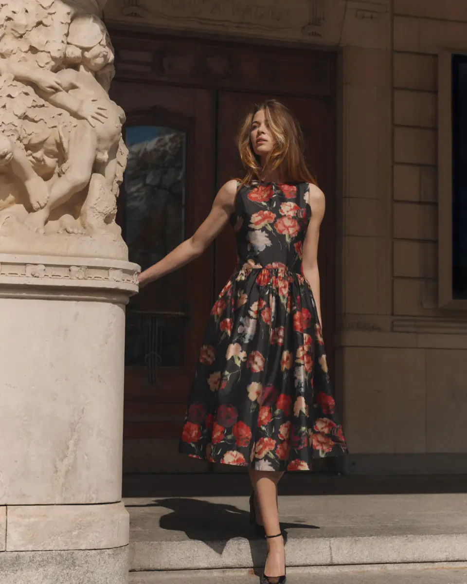 BYTIMO - TAFFETA MIDI DRESS - POPPY