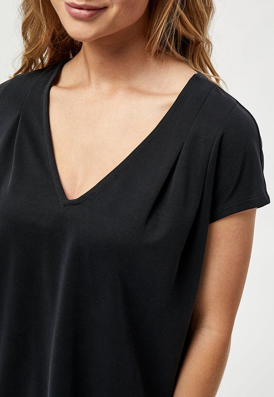Lana V-Neck Cap Sleeve T-Shirt Curve - Black