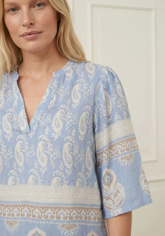 ISAY - Ane s/s Blouse - Light Blue Border Paisley