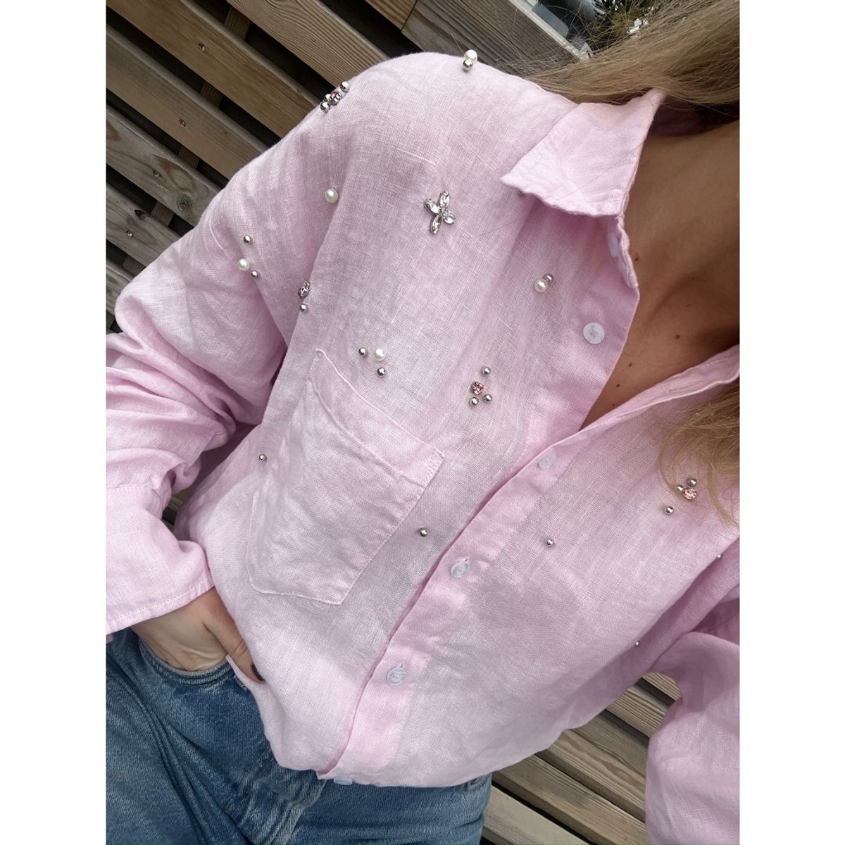 Rah Oslo - Stonewash Shirt Pearls rosa