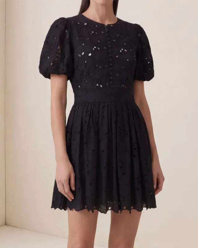BYTIMO - Broderie Anglaise Puffed Dress - Black