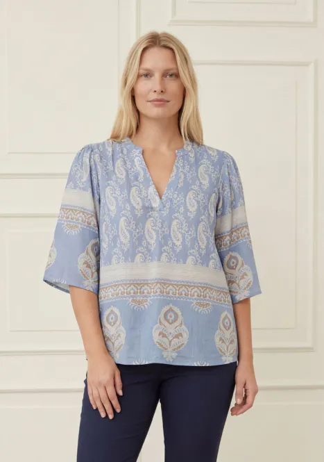 Hovedbilde ISAY - Ane s/s Blouse - Light Blue Border Paisley