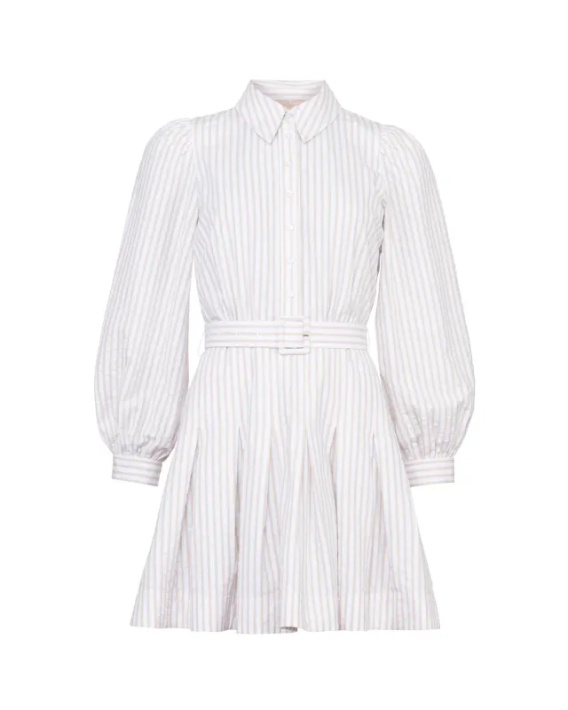 BYTIMO - Seersucker Pleated Dress - Khaki Stripe