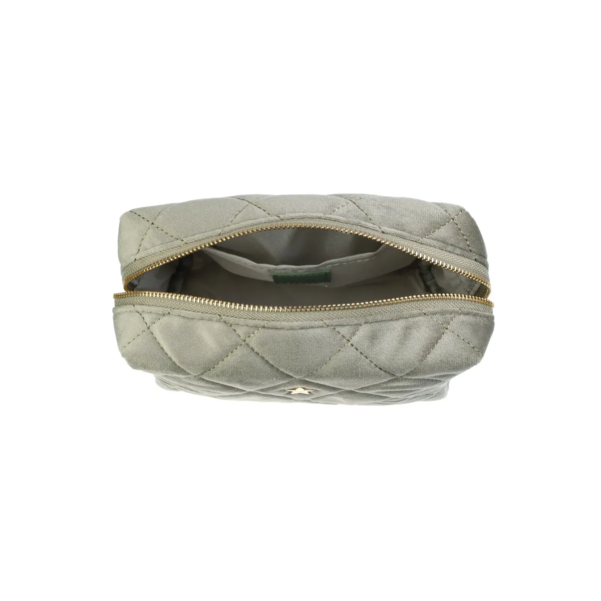 ELVET SQUARE QUILTED MAKE-UP POUCH SMALL MILIEU GREEN