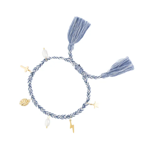 Hovedbilde WOVEN FRIENDSHIP BRACELET W/CHARMS LIGHT BLUE